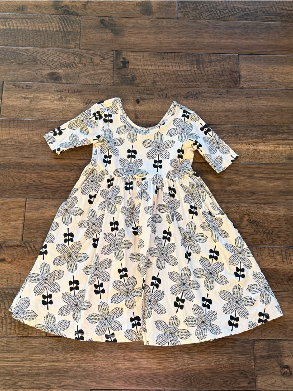 Hanna Andersson White Dress with Black & Gray Floral Print